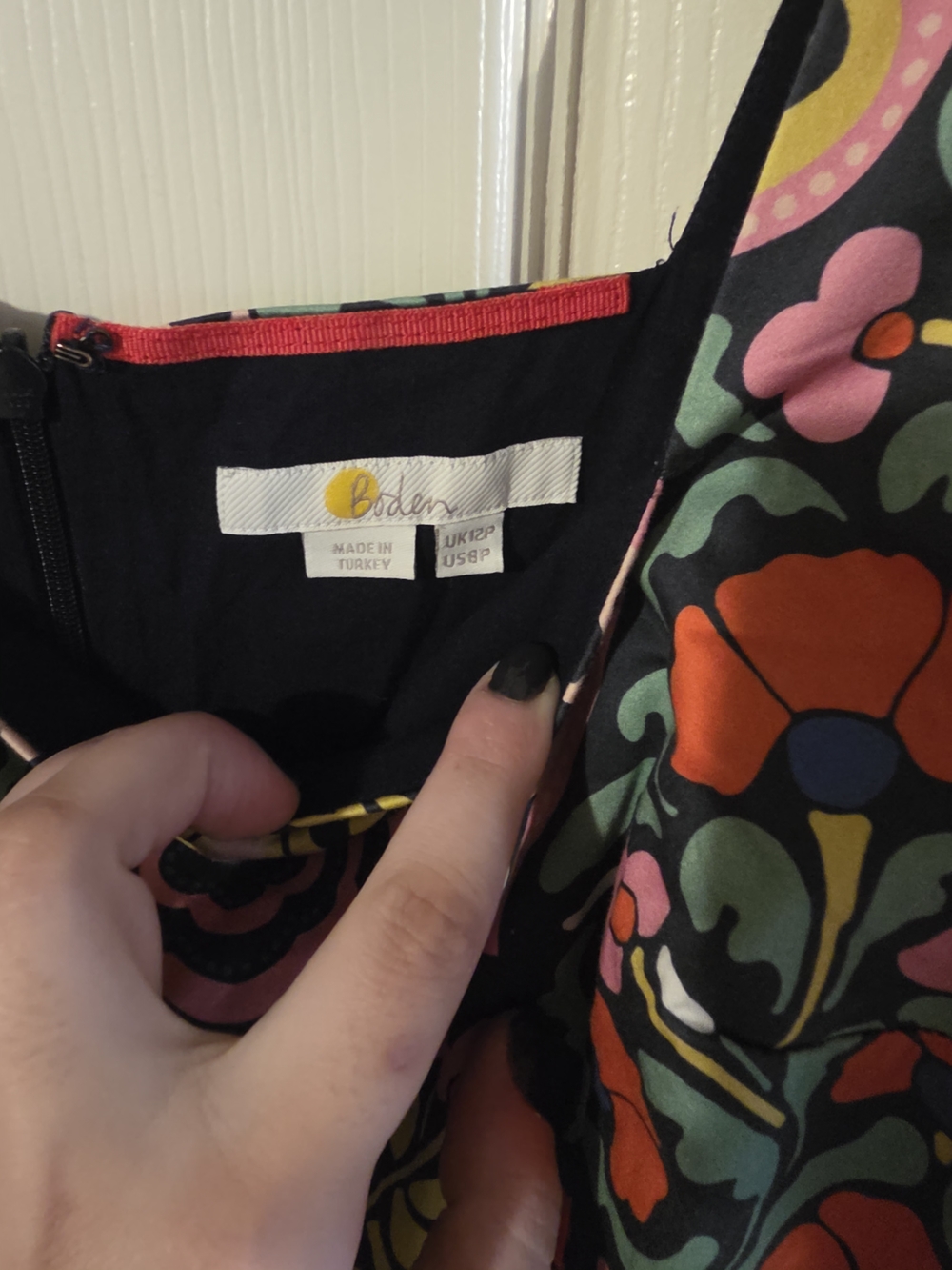 Boden Black Floral Dress with Orange, Pink & Green Accents - Picture 2 of 4
